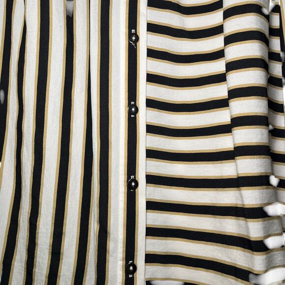 Anthropologie Maeve Silky Striped Long Sleeve Button Down Shirt Black White Sz M - Picture 5 of 8